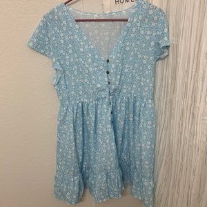 Women Summer Short Sleeve V Neck Chiffon Button Down Swing Boho Beach Mini dress